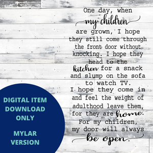 One day when my children are grown MYLAR SVG